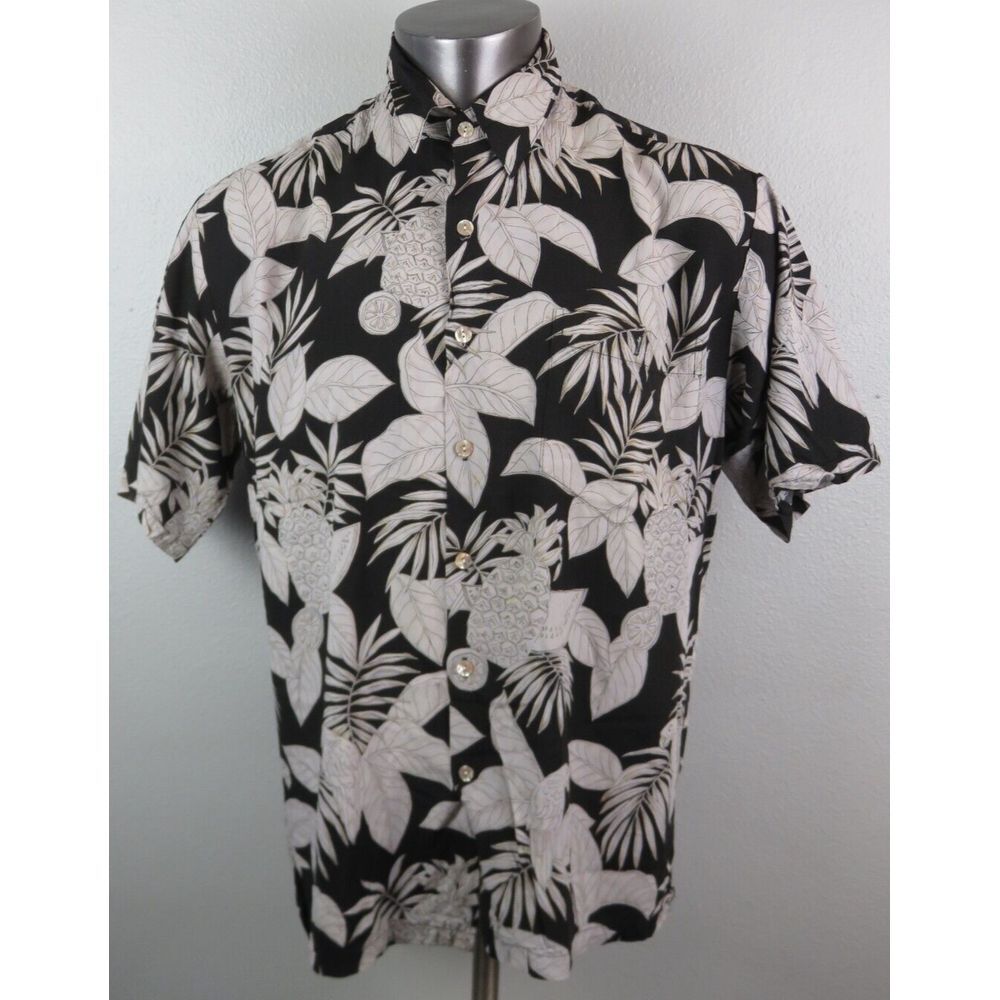 Mens Tori Richard Button Front Shirt Black Gray Size M Viscose Made in USA